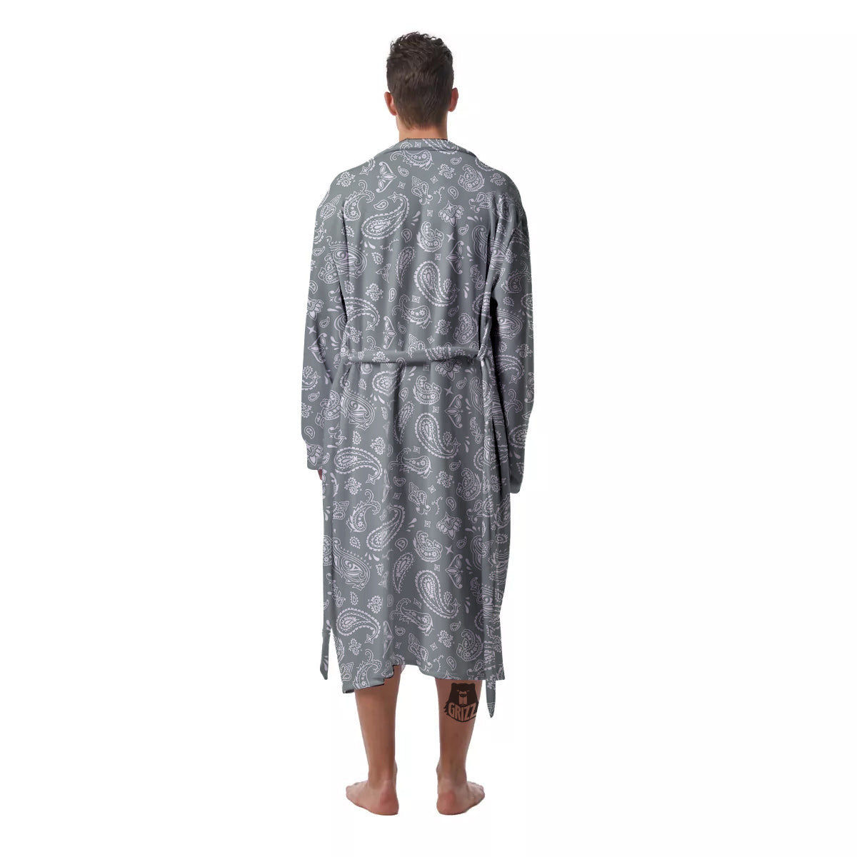 Silver Paisley Bandana Print Men's Robe-grizzshop