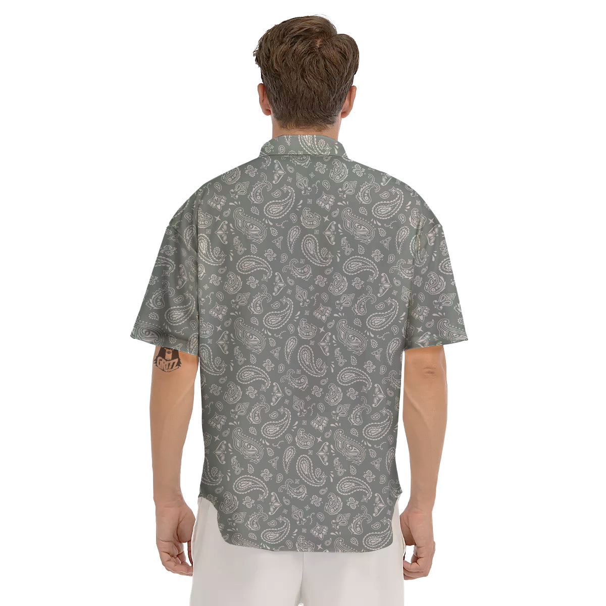 Silver Paisley Bandana Print Men's Short Sleeve Shirts-grizzshop