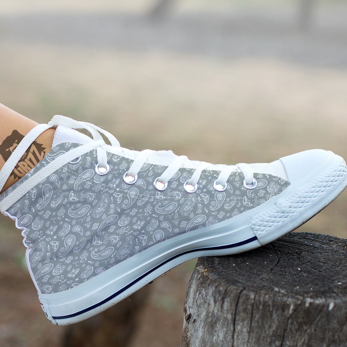 Silver Paisley Bandana Print White High Top Shoes-grizzshop