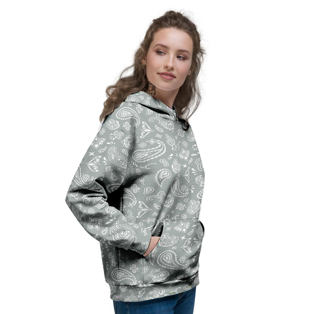 Silver Paisley Bandana Print Women's Hoodie-grizzshop