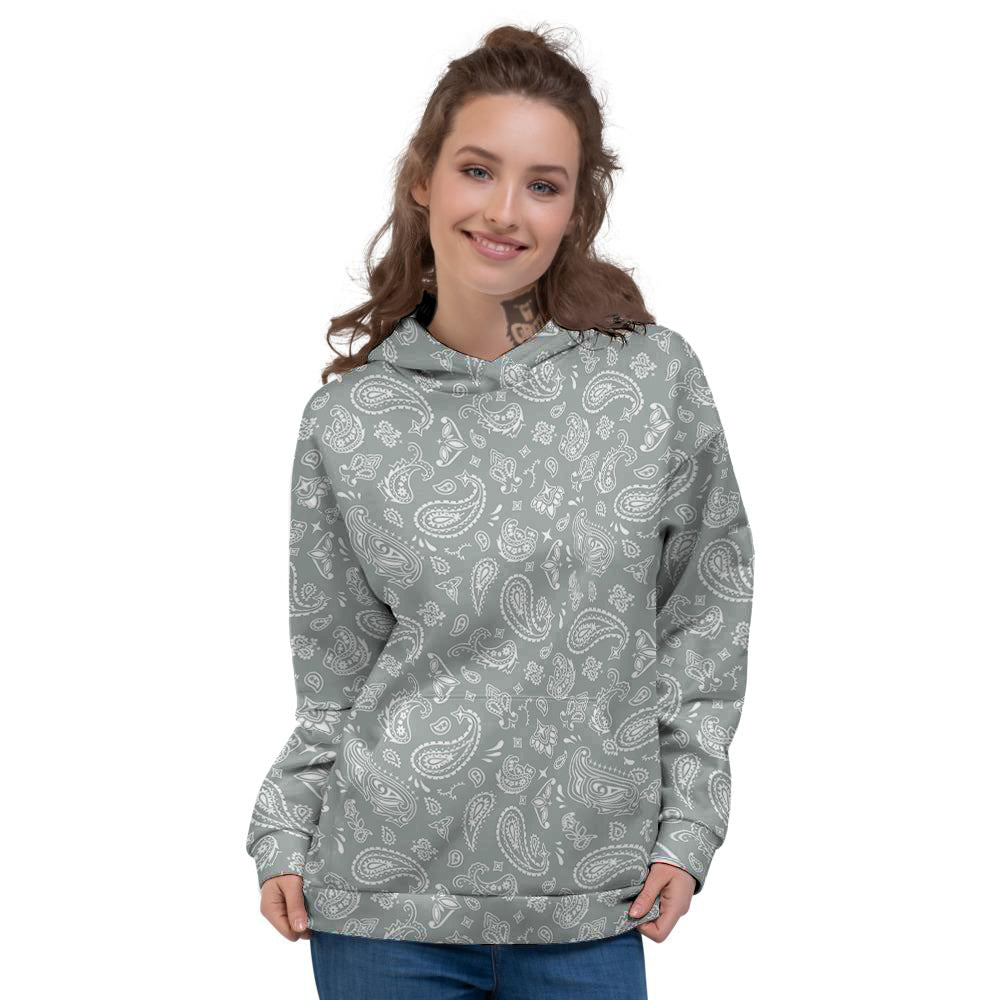 Silver Paisley Bandana Print Women's Hoodie-grizzshop