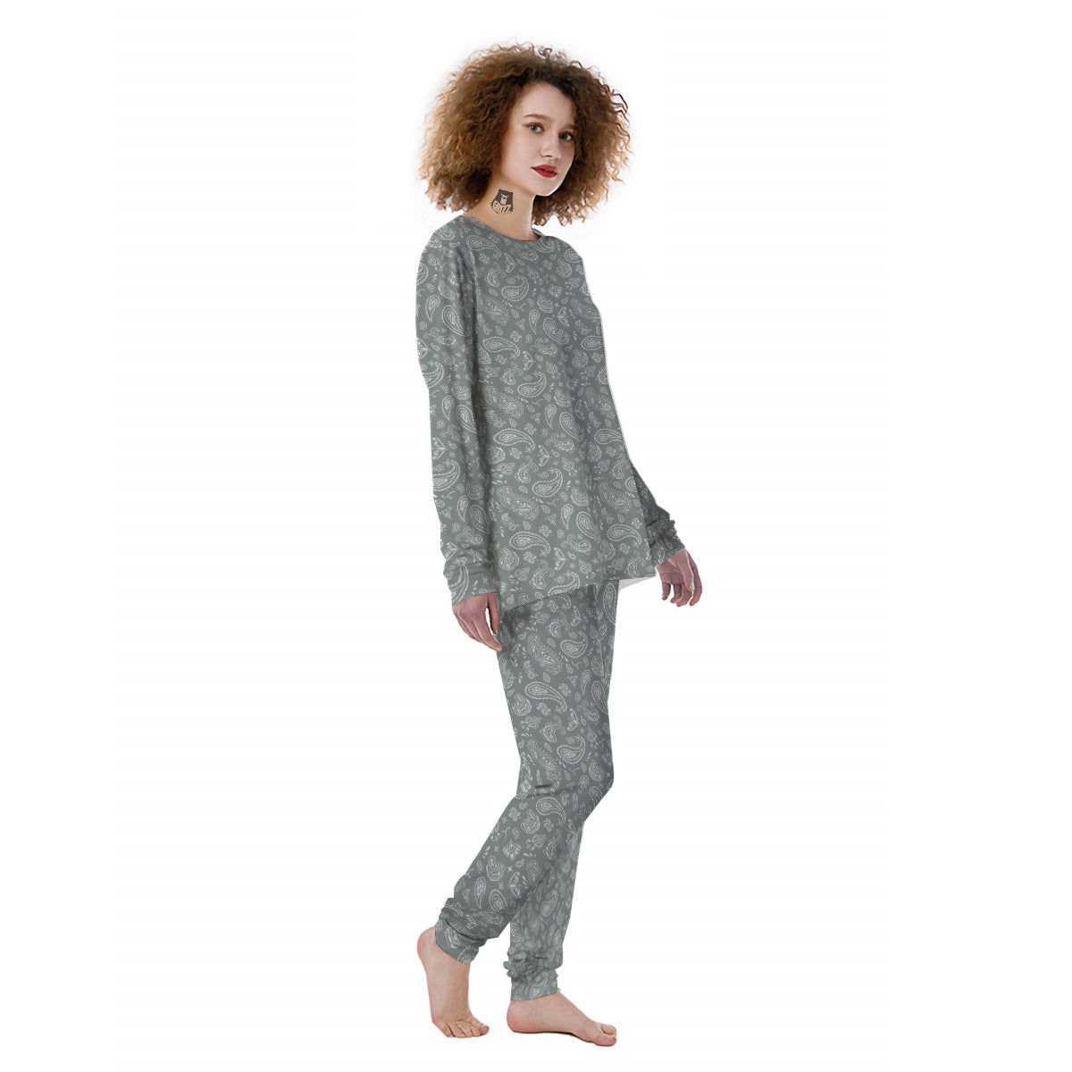 Silver Paisley Bandana Print Women's Pajamas-grizzshop