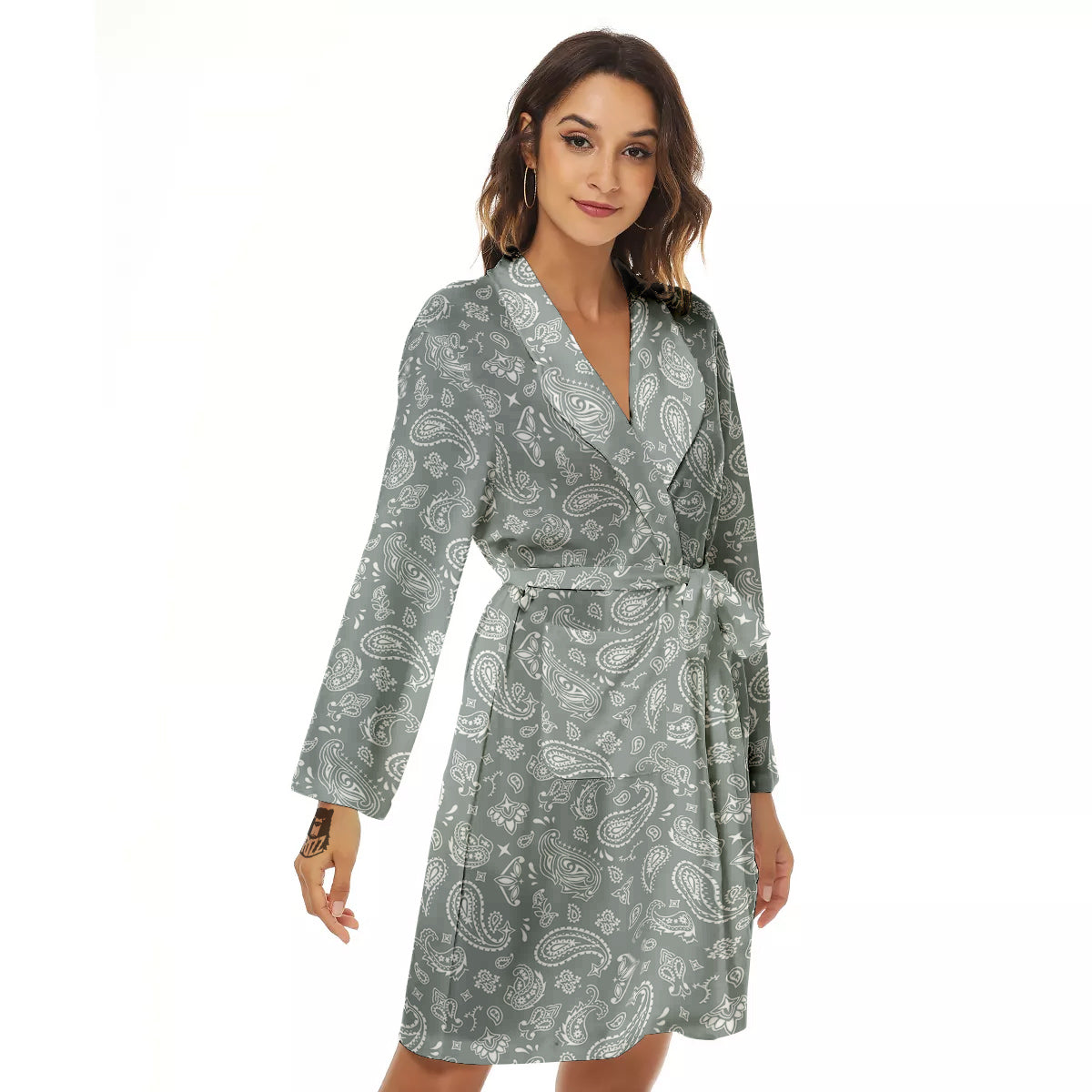 Silver Paisley Bandana Print Women's Robe-grizzshop