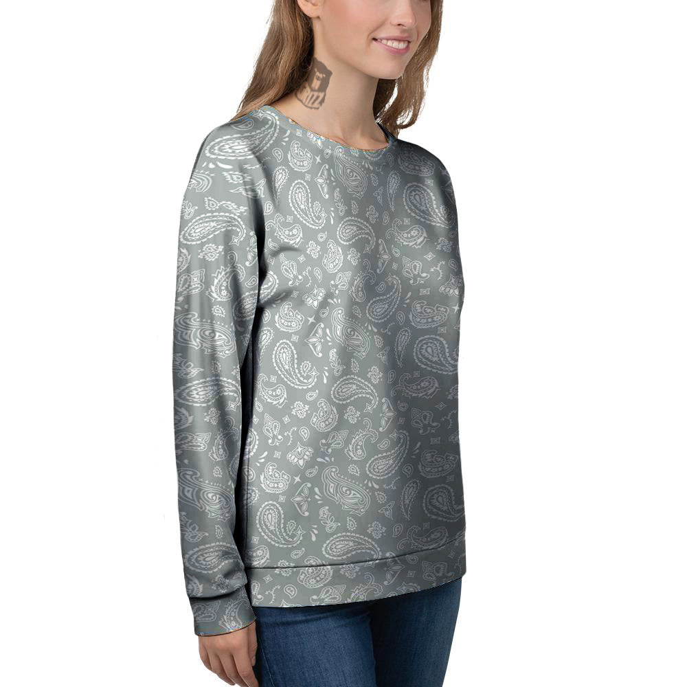 Silver Paisley Bandana Print Women's Sweatshirt-grizzshop