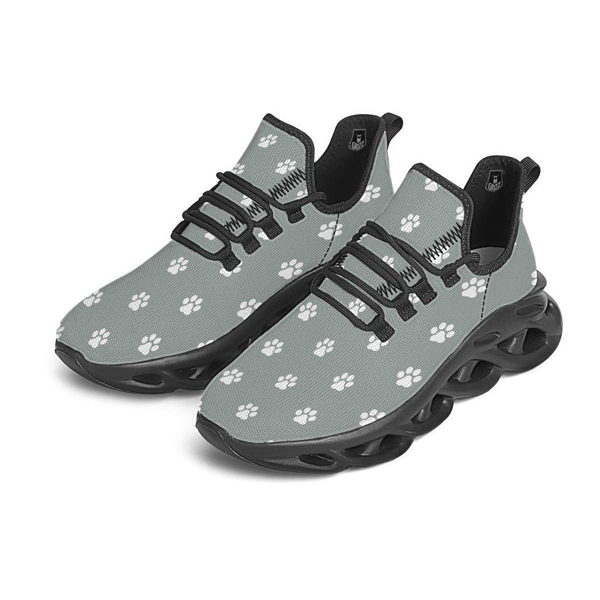 Silver Paw Print Black Running Shoes-grizzshop