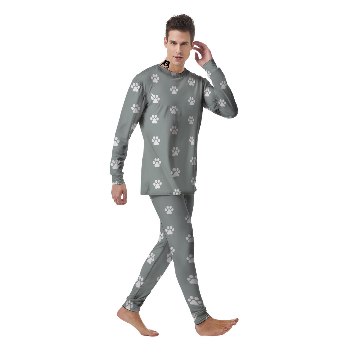 Silver Paw Print Men's Pajamas-grizzshop