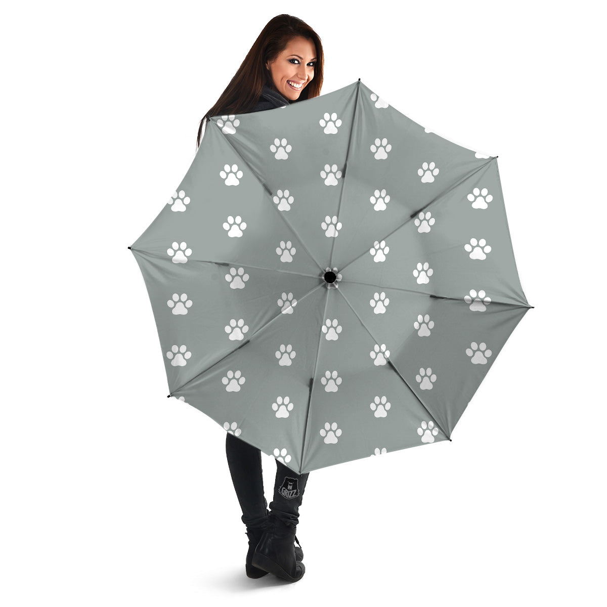 Silver Paw Print Umbrella-grizzshop