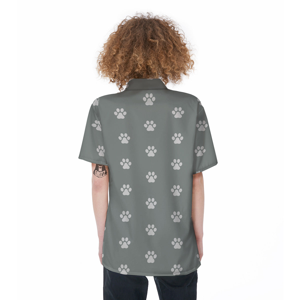 Silver Paw Print Women's Short Sleeve Shirts-grizzshop