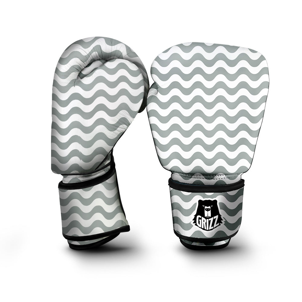 Silver Wave Striped Print Boxing Gloves-grizzshop