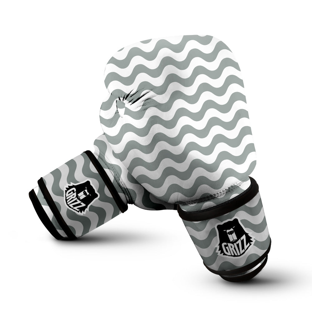 Silver Wave Striped Print Boxing Gloves-grizzshop