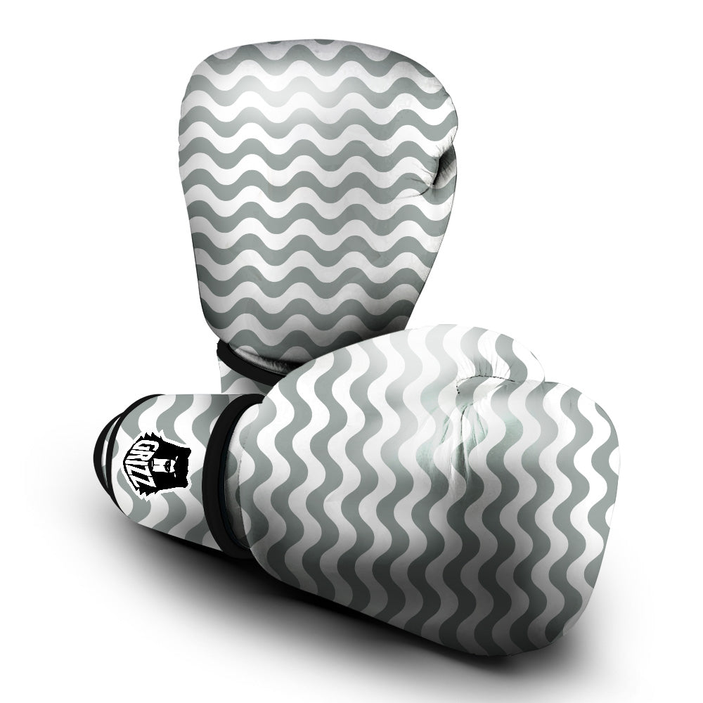 Silver Wave Striped Print Boxing Gloves-grizzshop
