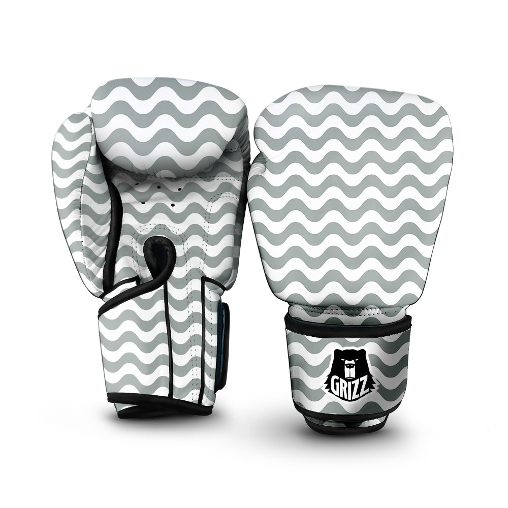 Silver Wave Striped Print Boxing Gloves-grizzshop