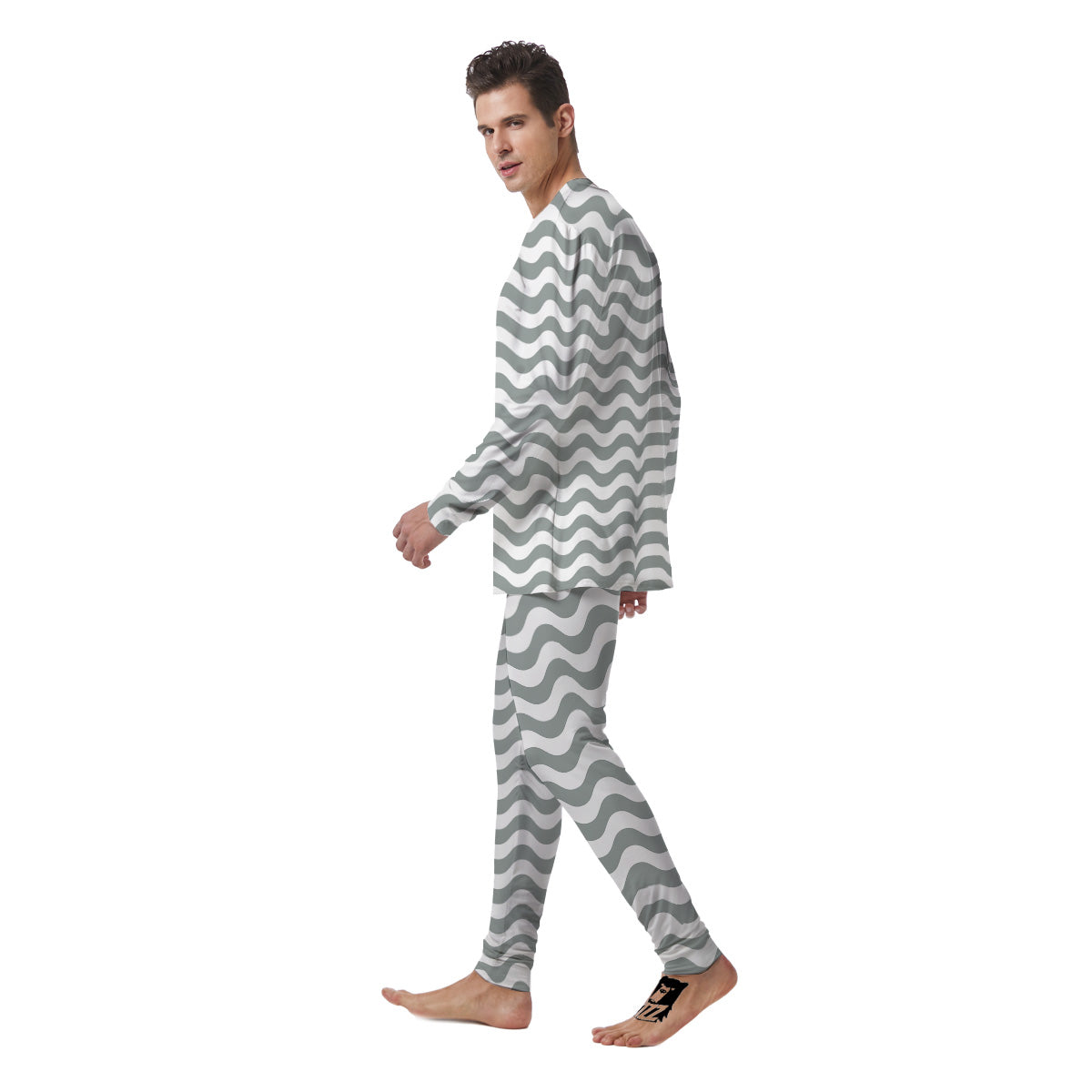 Silver Wave Striped Print Men's Pajamas-grizzshop