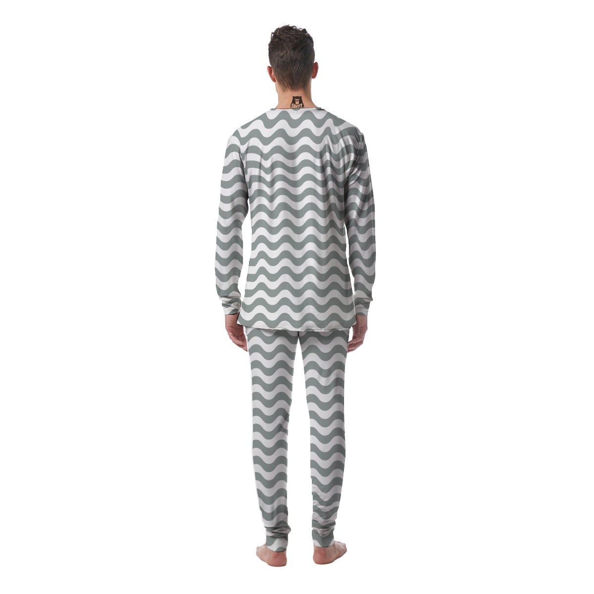 Silver Wave Striped Print Men's Pajamas-grizzshop