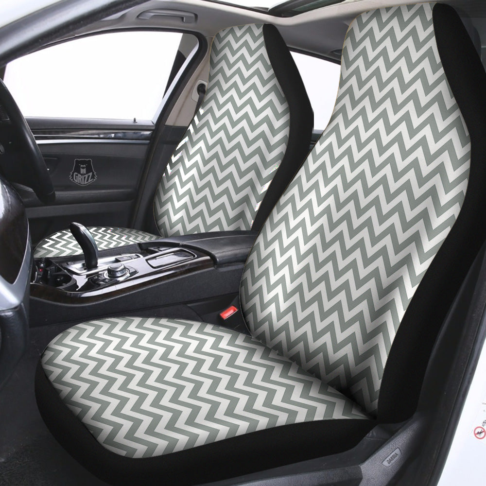 Silver Zigzag Print Pattern Car Seat Covers-grizzshop
