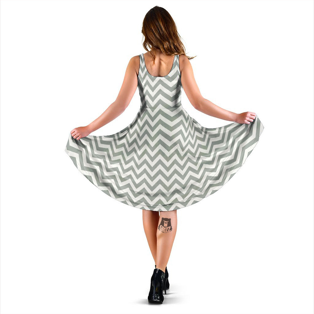Silver Zigzag Print Pattern Dress-grizzshop