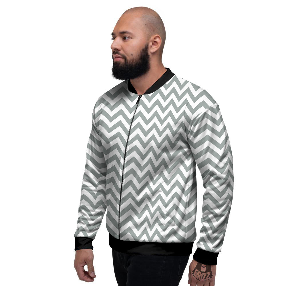 Silver Zigzag Print Pattern Men's Bomber Jacket-grizzshop