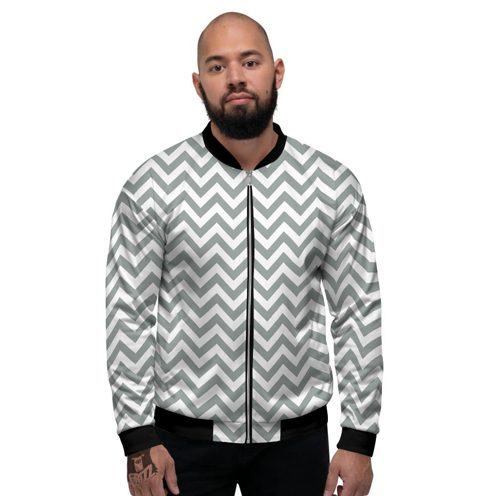 Silver Zigzag Print Pattern Men's Bomber Jacket-grizzshop