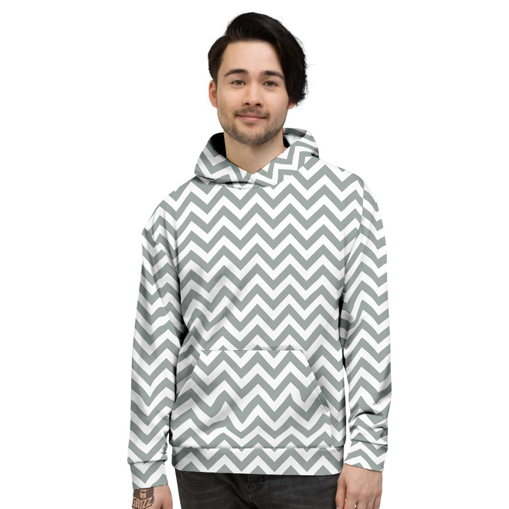 Silver Zigzag Print Pattern Men's Hoodie-grizzshop