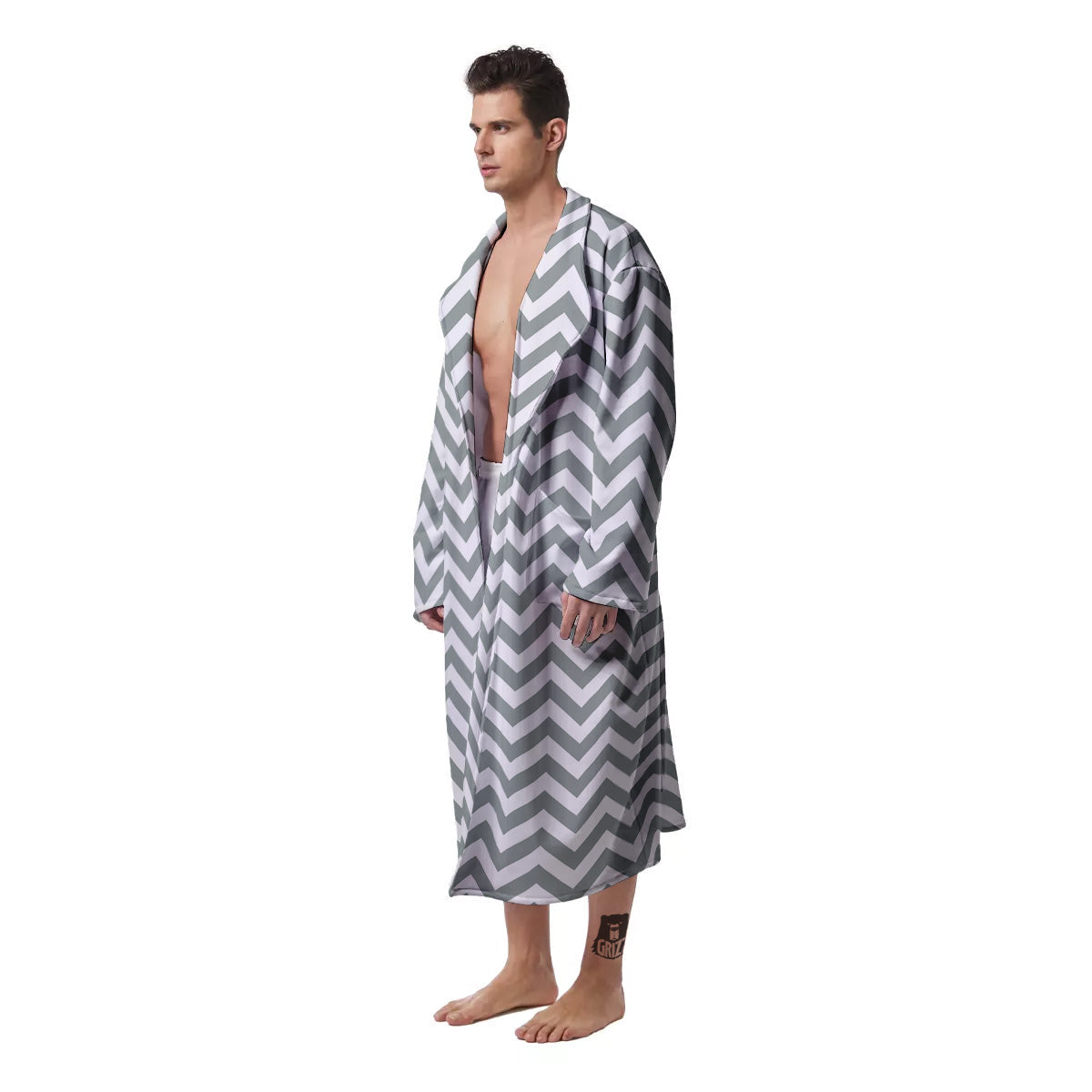 Silver Zigzag Print Pattern Men's Robe-grizzshop