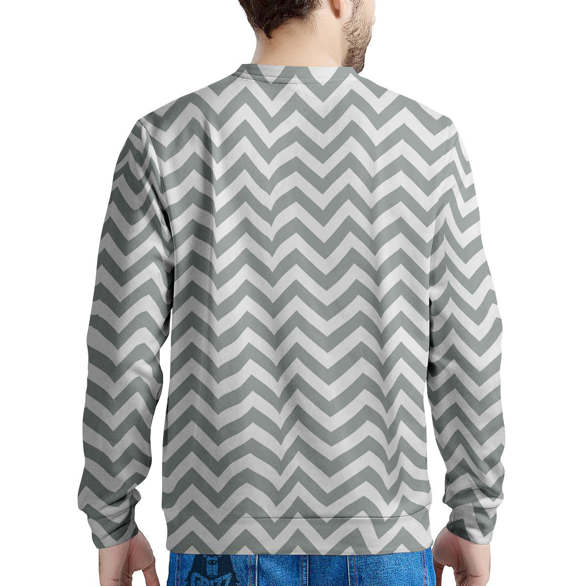 Silver Zigzag Print Pattern Men's Sweatshirt-grizzshop