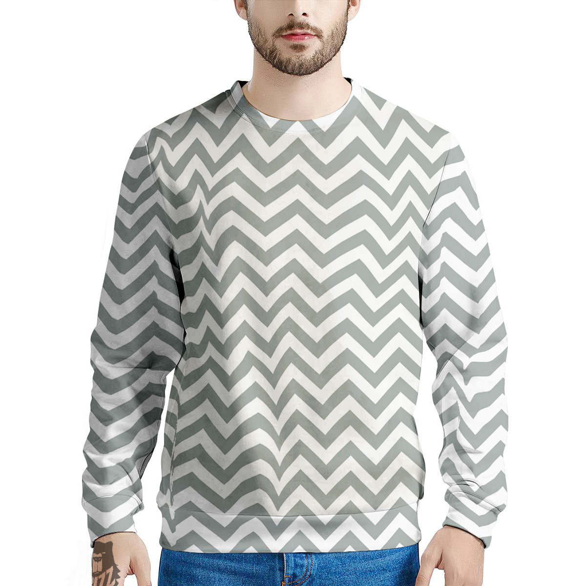 Silver Zigzag Print Pattern Men's Sweatshirt-grizzshop