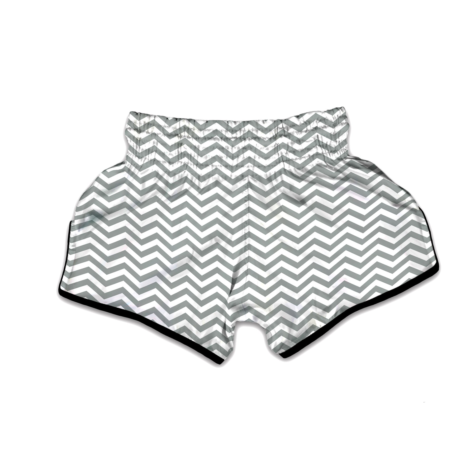 Silver Zigzag Print Pattern Muay Thai Boxing Shorts-grizzshop