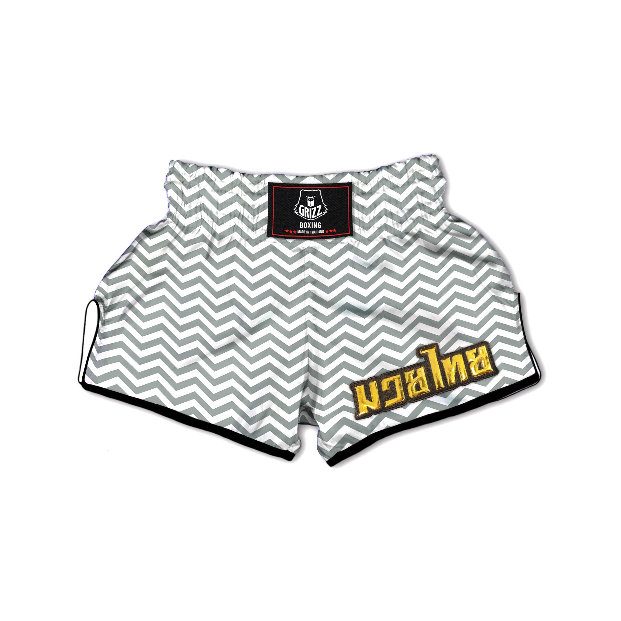Silver Zigzag Print Pattern Muay Thai Boxing Shorts-grizzshop