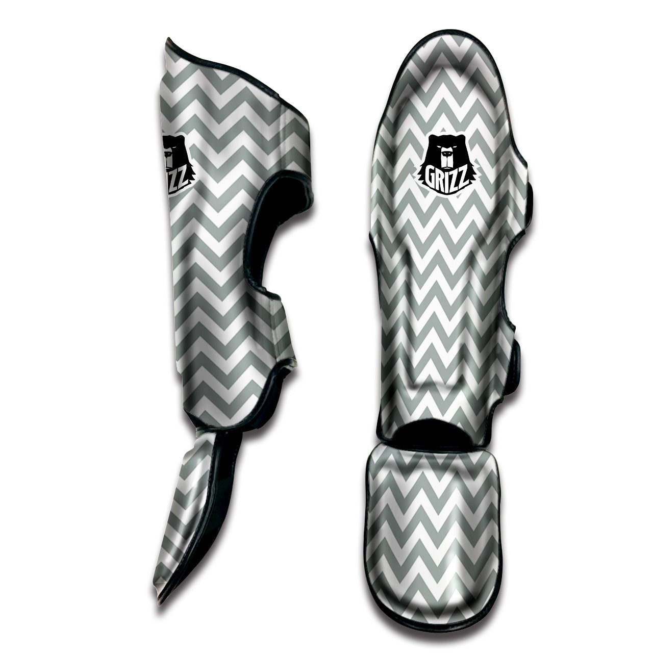 Silver Zigzag Print Pattern Muay Thai Shin Guards-grizzshop