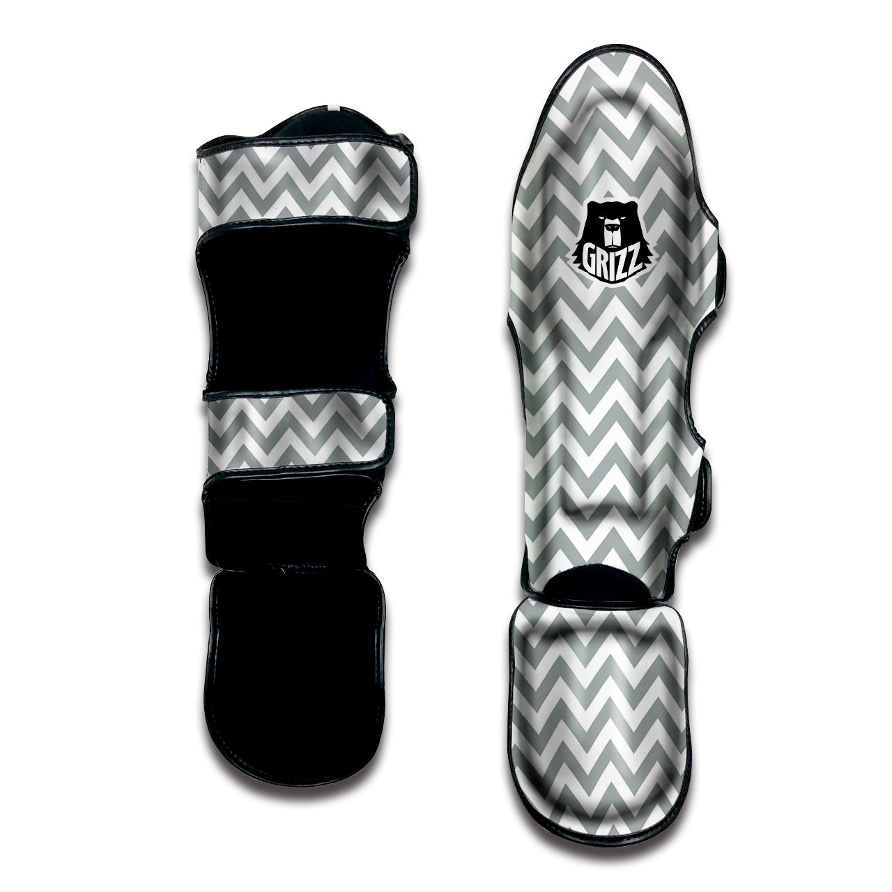 Silver Zigzag Print Pattern Muay Thai Shin Guards-grizzshop