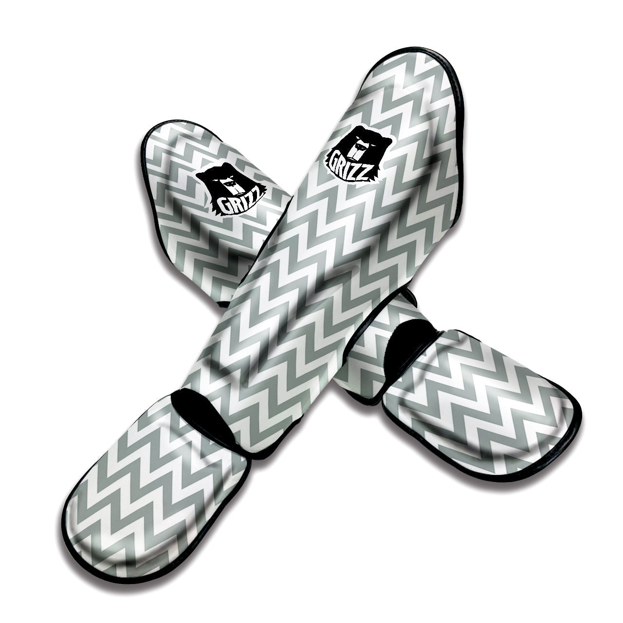 Silver Zigzag Print Pattern Muay Thai Shin Guards-grizzshop
