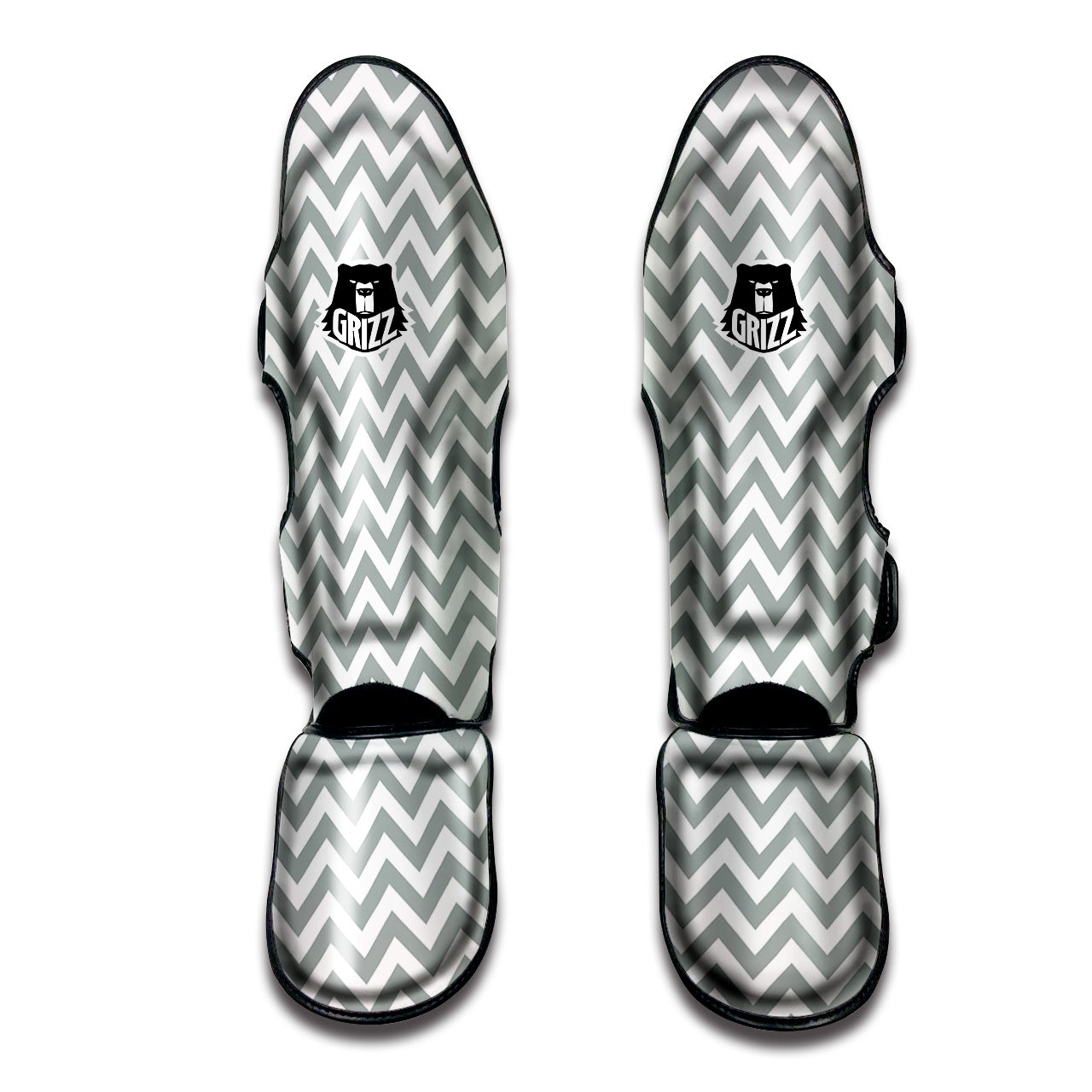 Silver Zigzag Print Pattern Muay Thai Shin Guards-grizzshop