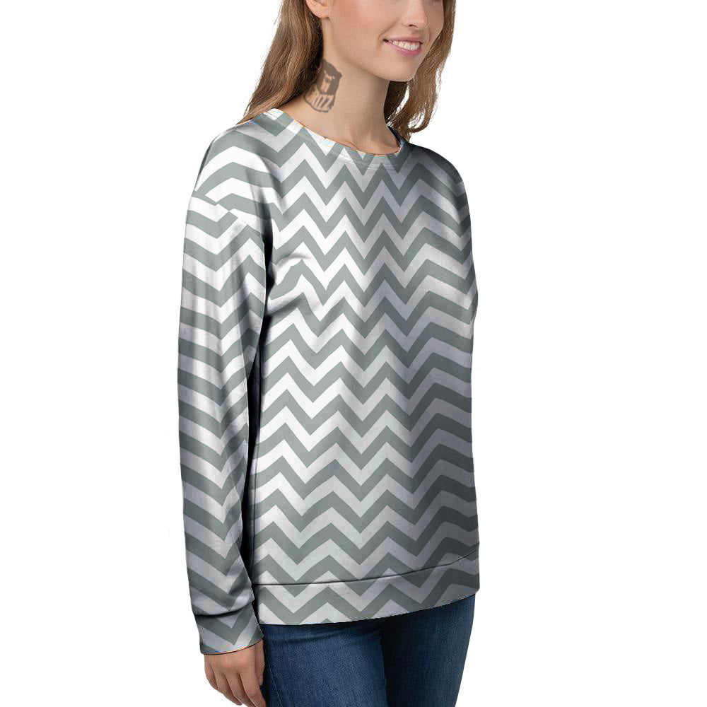 Silver Zigzag Print Pattern Women's Sweatshirt-grizzshop