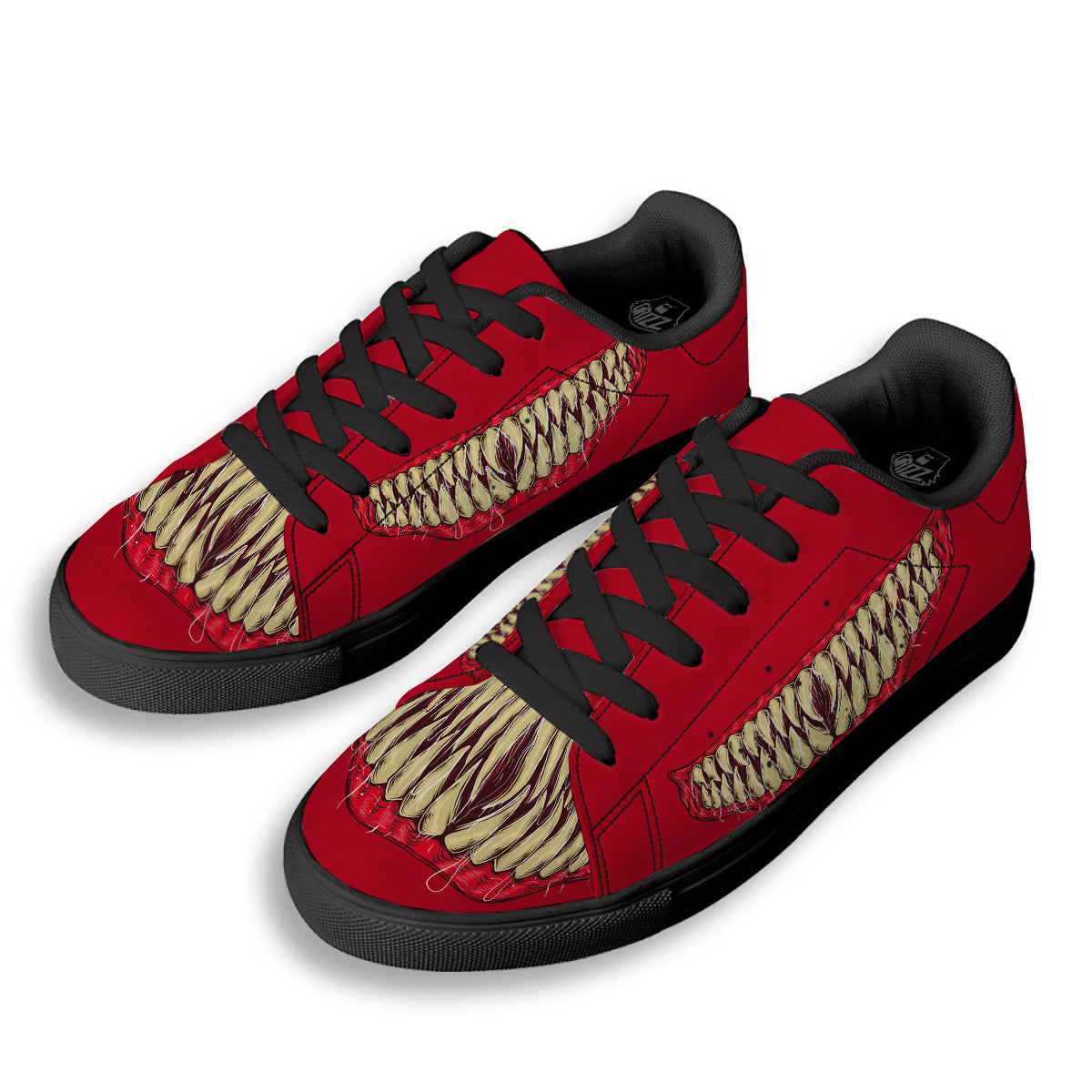 Sinister Smile Print Black Low Top Sneakers-grizzshop