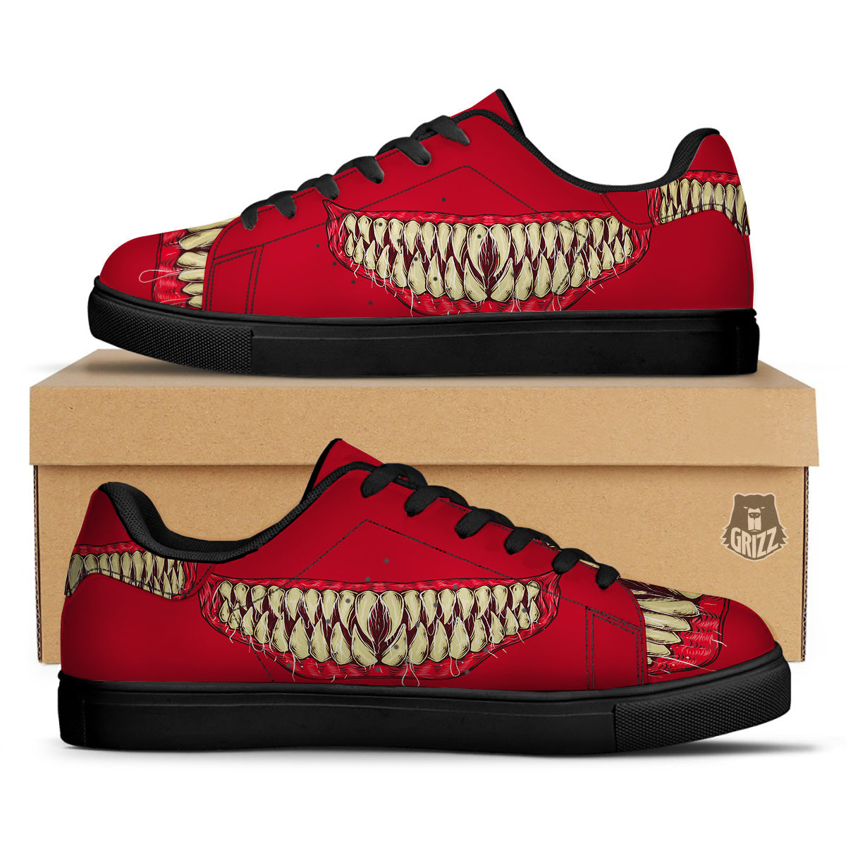 Sinister Smile Print Black Low Top Sneakers-grizzshop