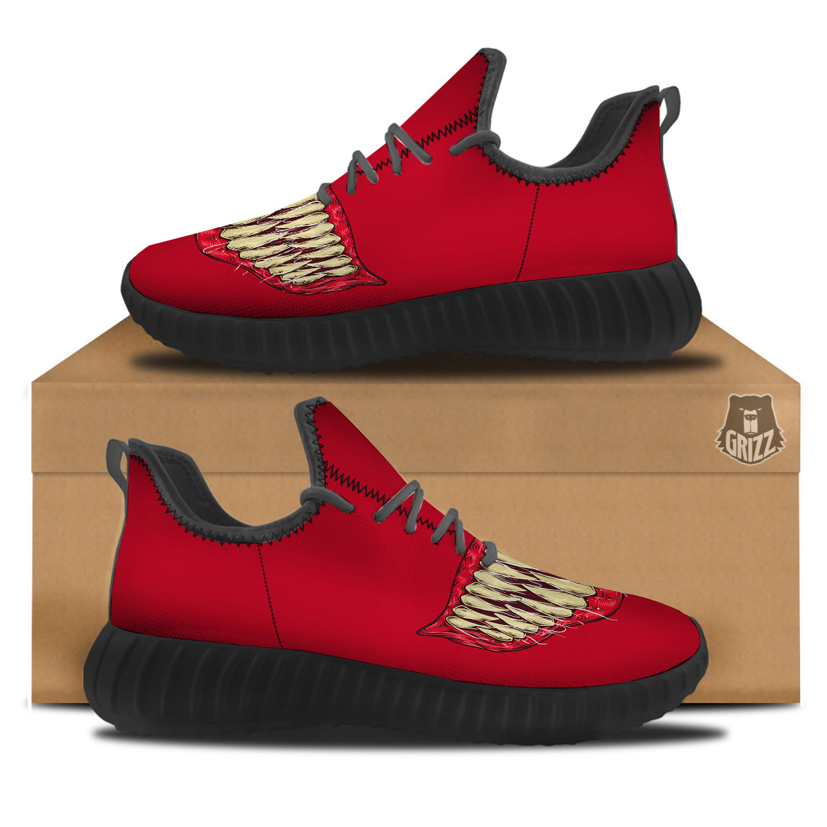 Sinister Smile Print Black Walking Shoes-grizzshop