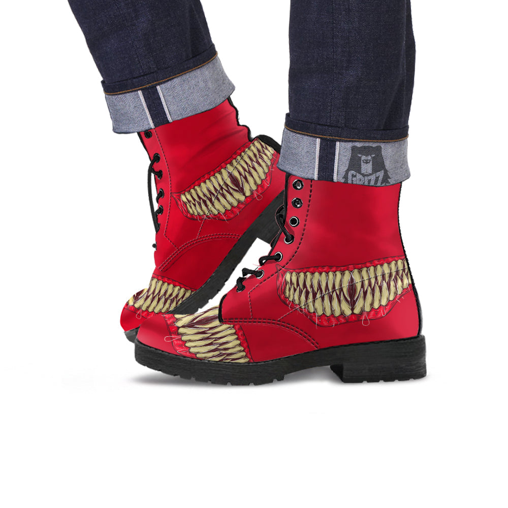 Sinister Smile Print Leather Boots-grizzshop