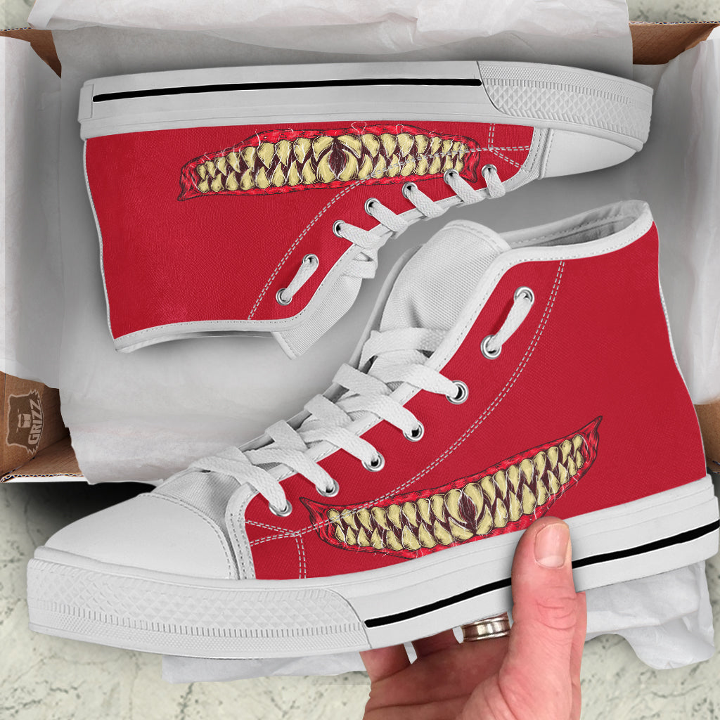 Sinister Smile Print White High Top Shoes-grizzshop