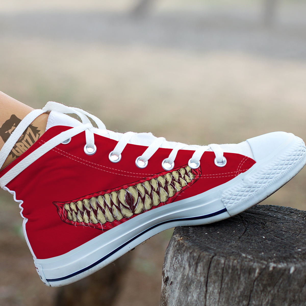 Sinister Smile Print White High Top Shoes-grizzshop