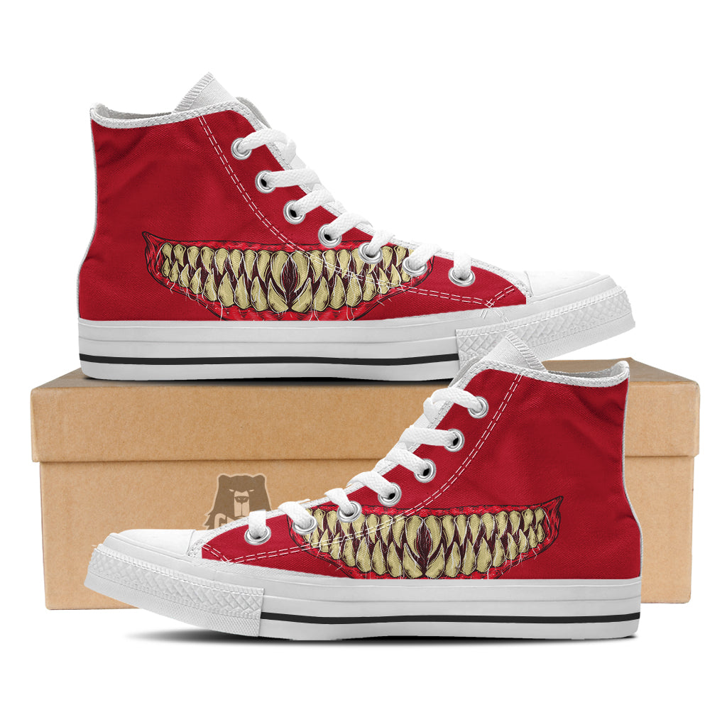 Sinister Smile Print White High Top Shoes-grizzshop