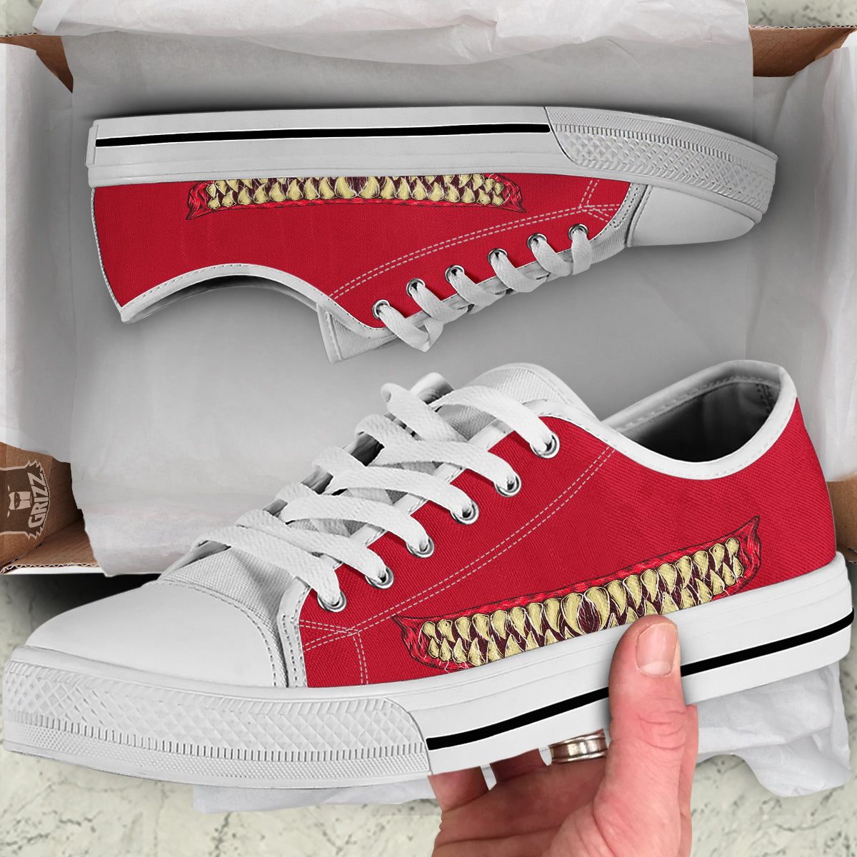 Sinister Smile Print White Low Top Shoes-grizzshop