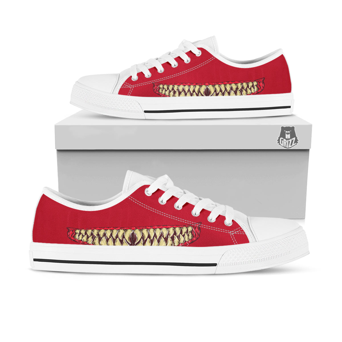 Sinister Smile Print White Low Top Shoes-grizzshop