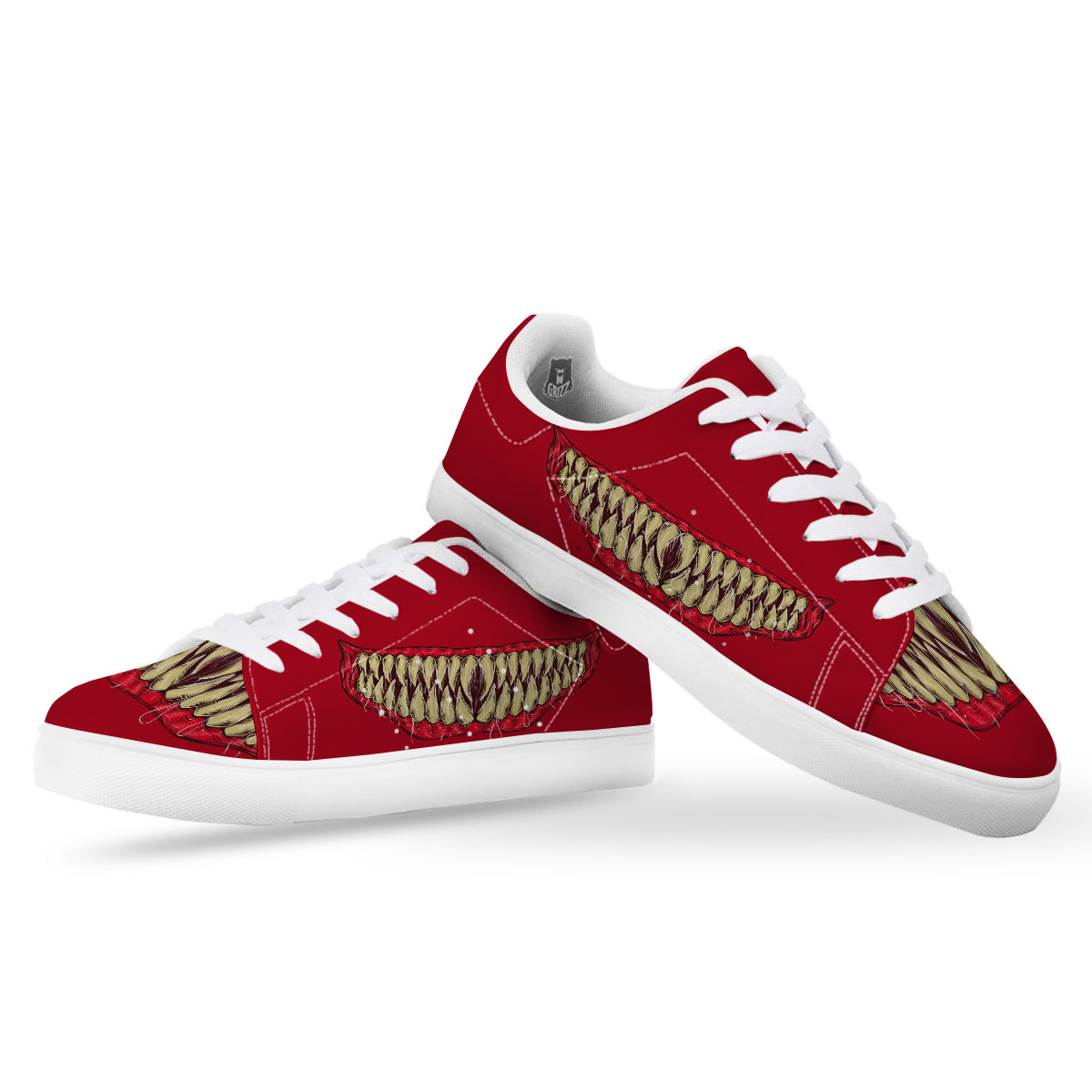 Sinister Smile Print White Low Top Sneakers-grizzshop