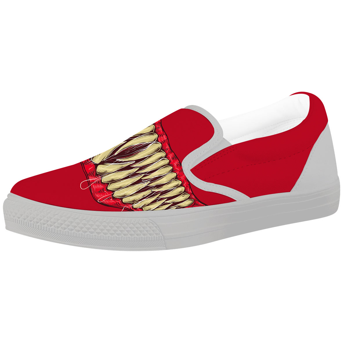 Sinister Smile Print White Slip On Shoes-grizzshop