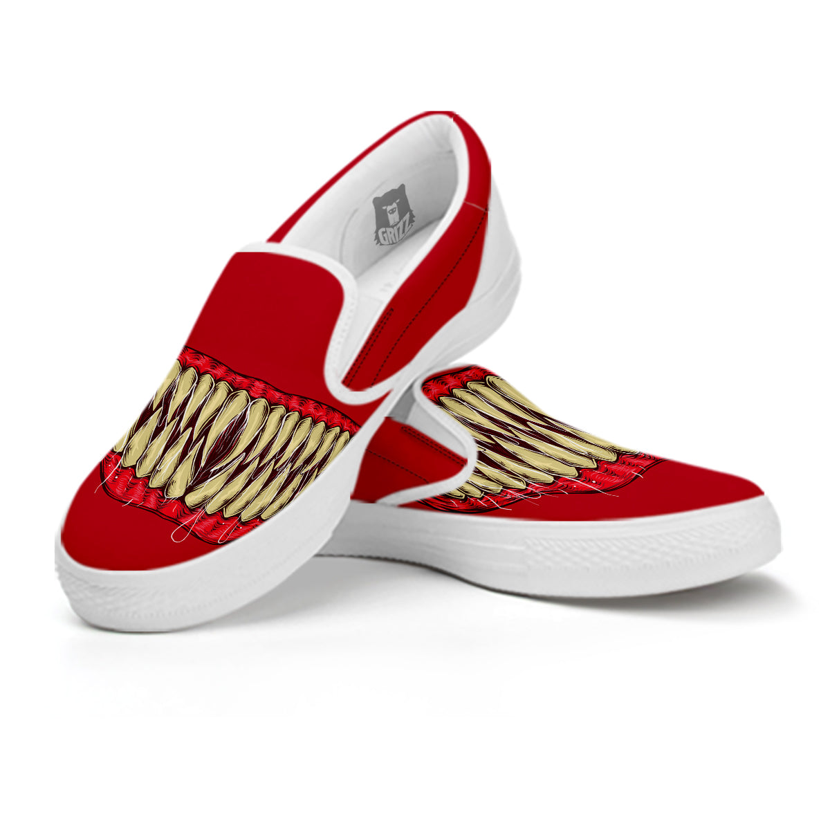 Sinister Smile Print White Slip On Shoes-grizzshop