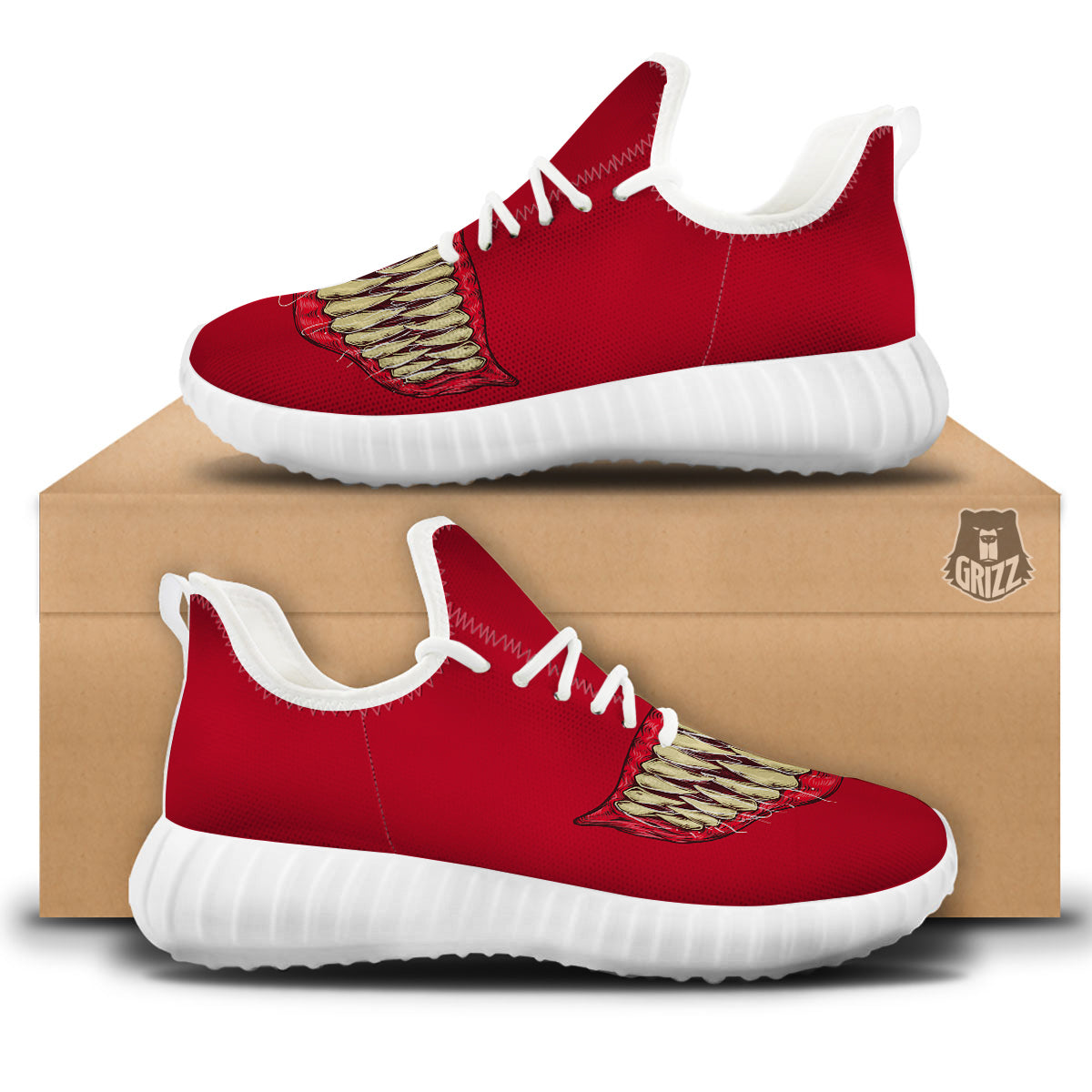Sinister Smile Print White Walking Shoes-grizzshop