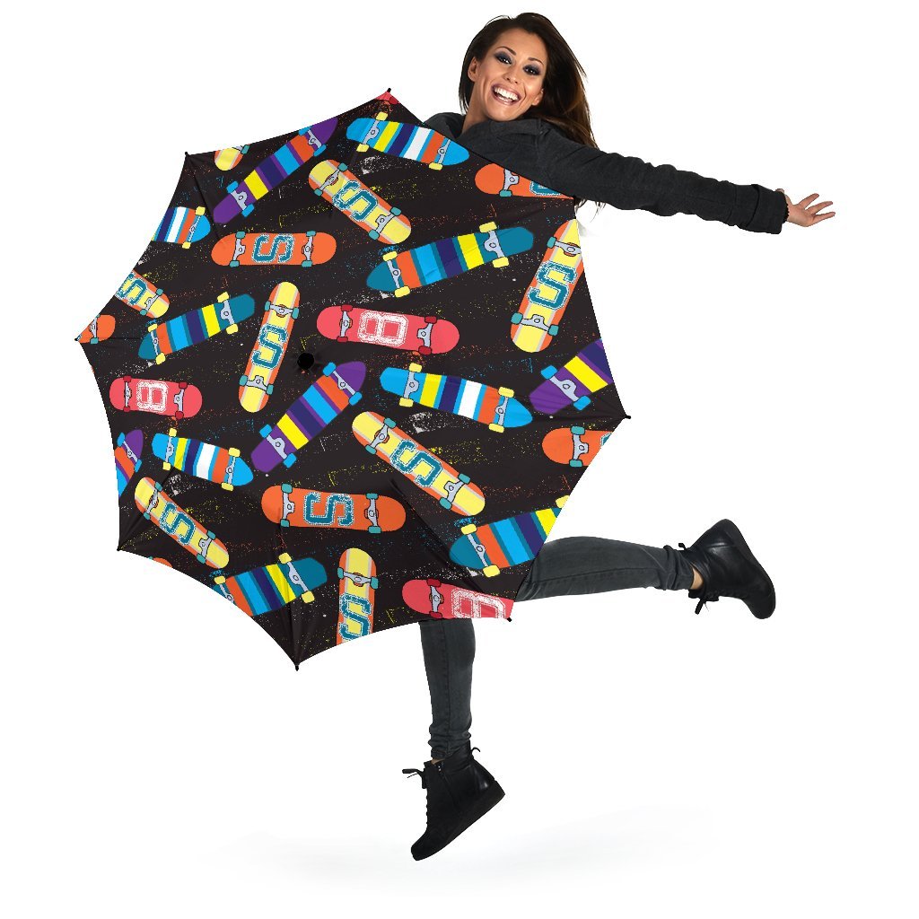 Skateboard Colorful Pattern Print Automatic Foldable Umbrella-grizzshop