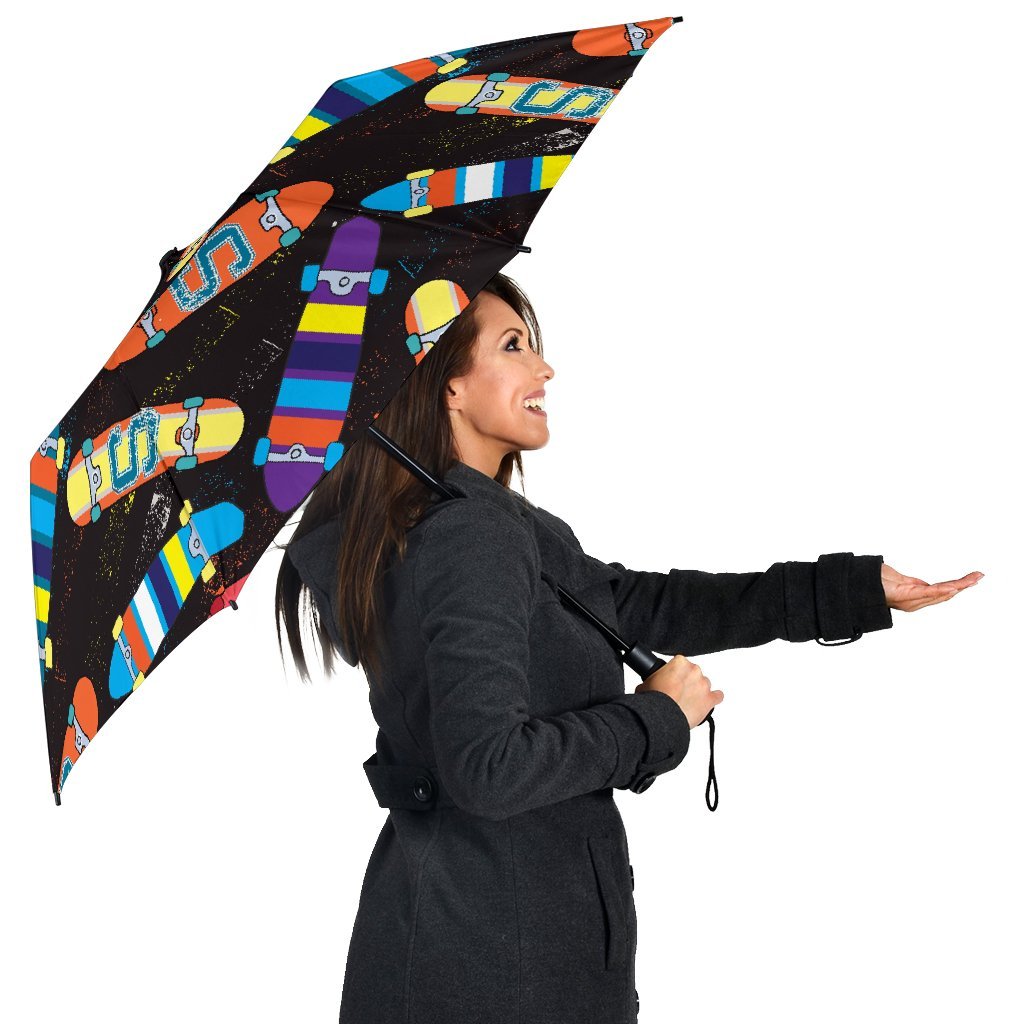 Skateboard Colorful Pattern Print Automatic Foldable Umbrella-grizzshop
