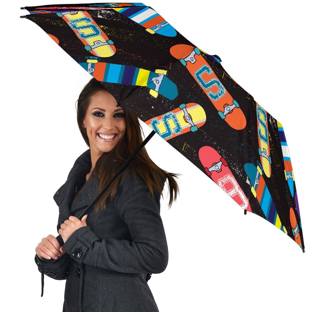 Skateboard Colorful Pattern Print Automatic Foldable Umbrella-grizzshop