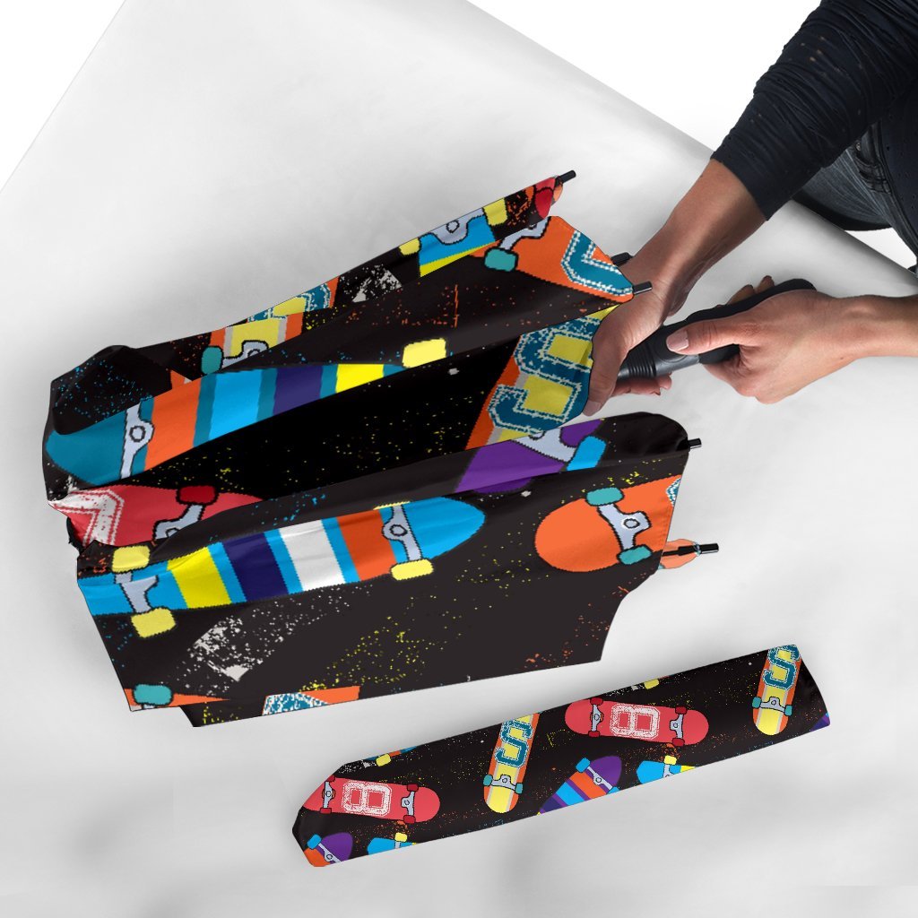 Skateboard Colorful Pattern Print Automatic Foldable Umbrella-grizzshop
